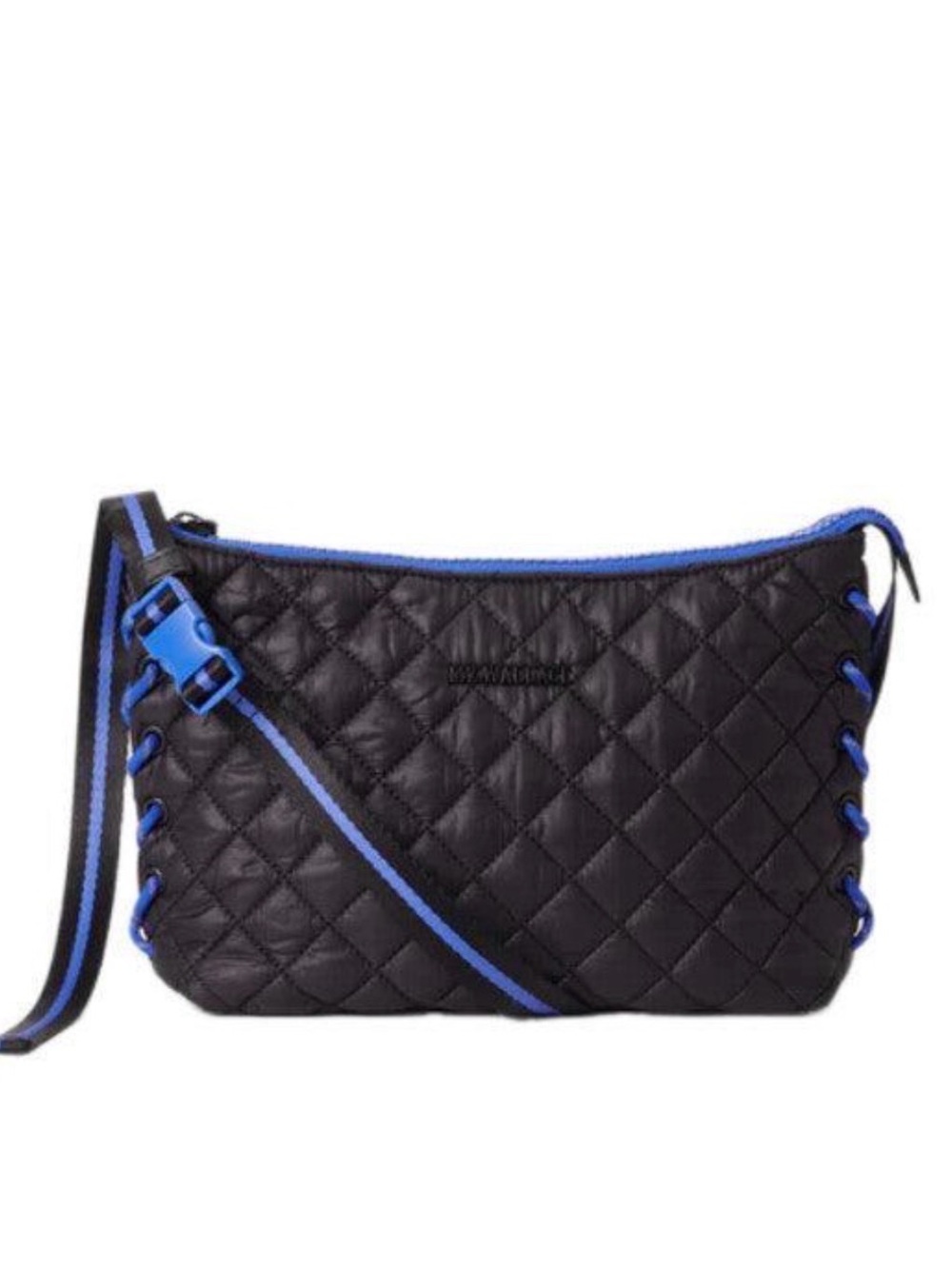 MZ Wallace Black Cobalt Small Lace Up Crossbody Bag Quilted Nylon